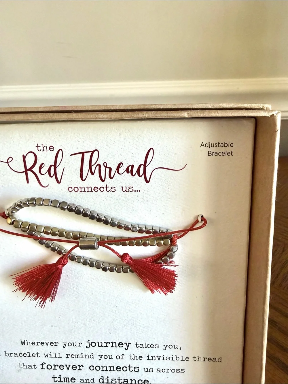 The Red Thread Love/Friendship Adjustable Bracelet Set - Red and Silver NWT